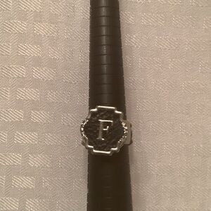 GANZ Initial F Silver-tone & Black Ring